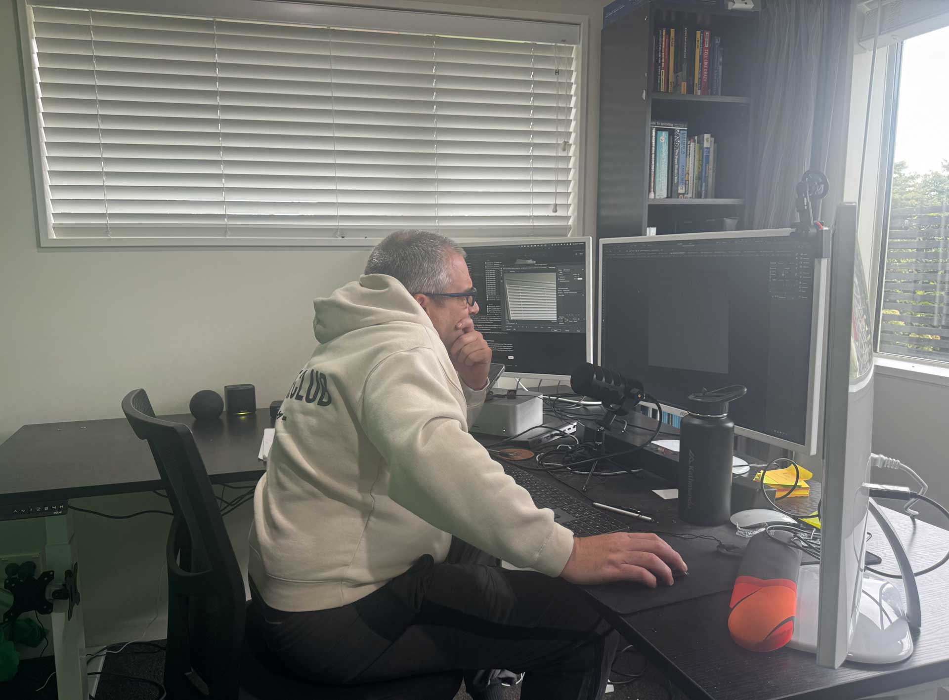 Matt building Solvent at his desk